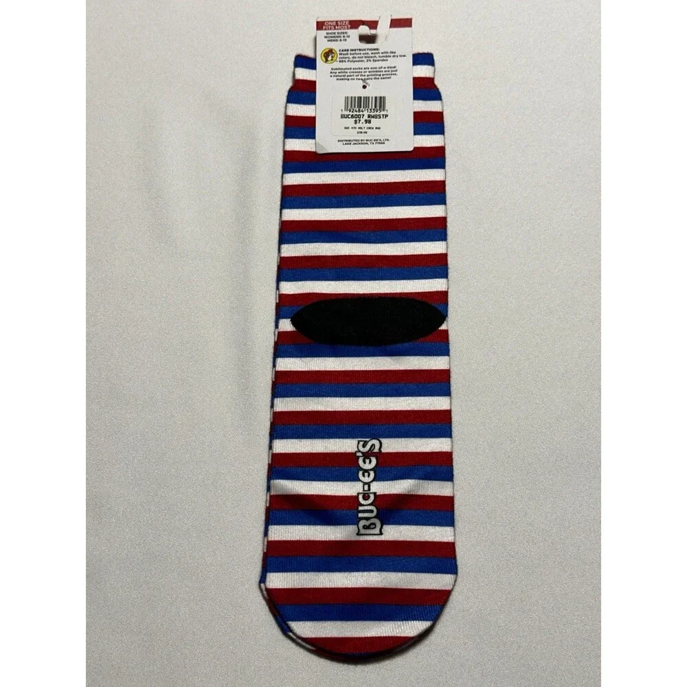 Buc-ee's Bucky Beaver Patriotic Stars Stripes Crew Socks Red White Blue USA Flag